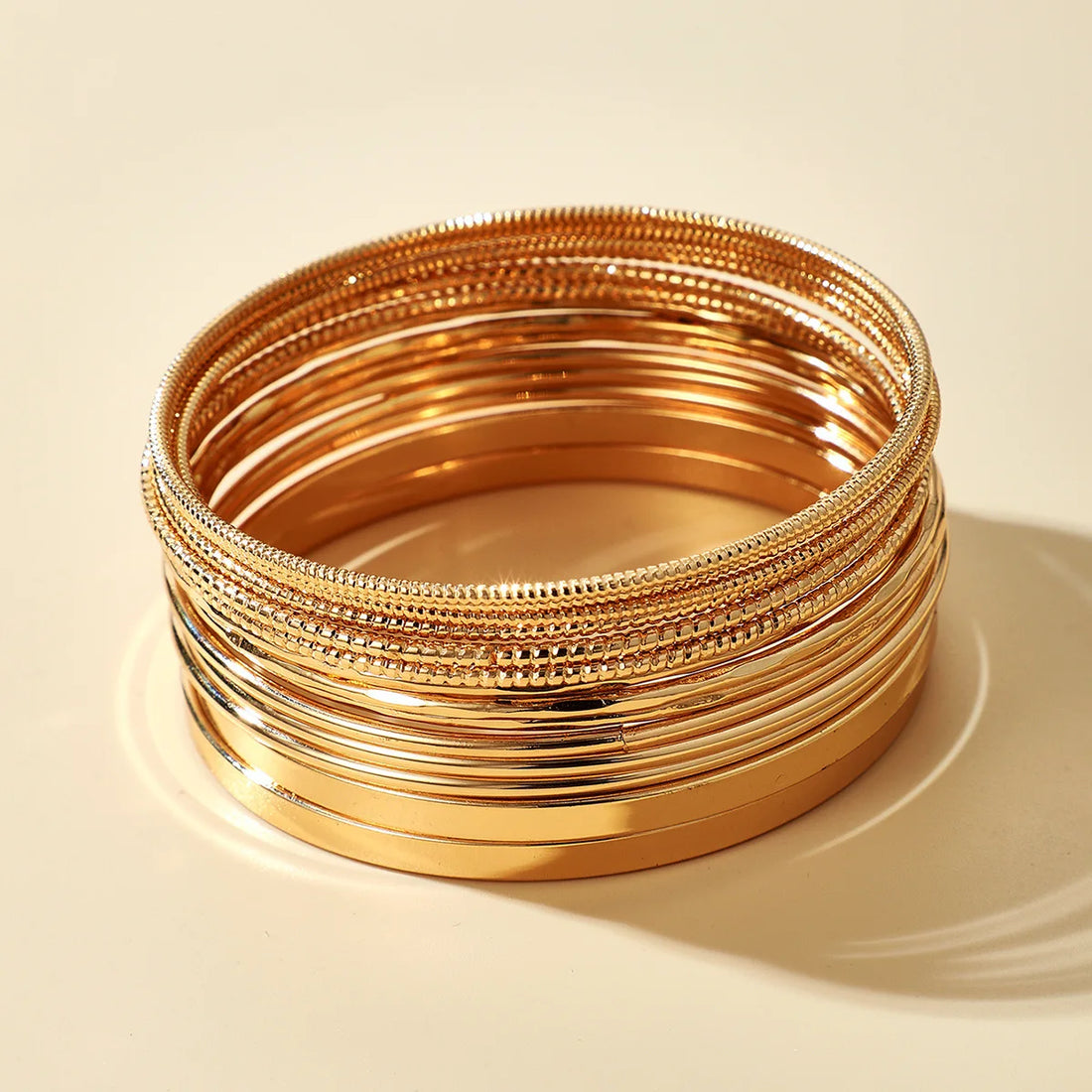 HNSP 5.5CM Inside Diameter Simple Bangle Set For Women Fashion Jewelry Accessories Gold-Color