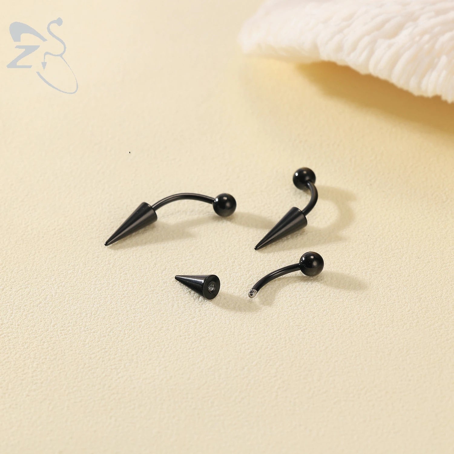 ZS 1PC 16G Long Spike Bridge Piercing Stainless Steel Eyebrow Ring Curved Barbell Cartilage Earring Punk Cone Labret Piercing