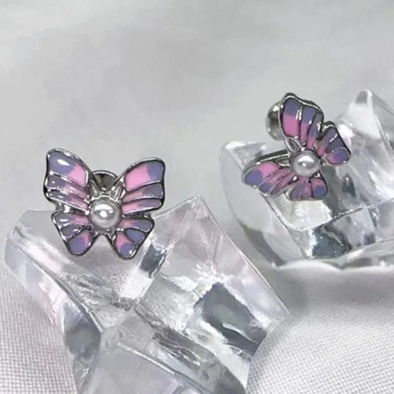 1pc Crystal Butterfly Labret Piercing Lip Ring C Shape Stainless Steel Ins Sweet Cool Y2K Girl Piercing Cartilage Body Jewelry