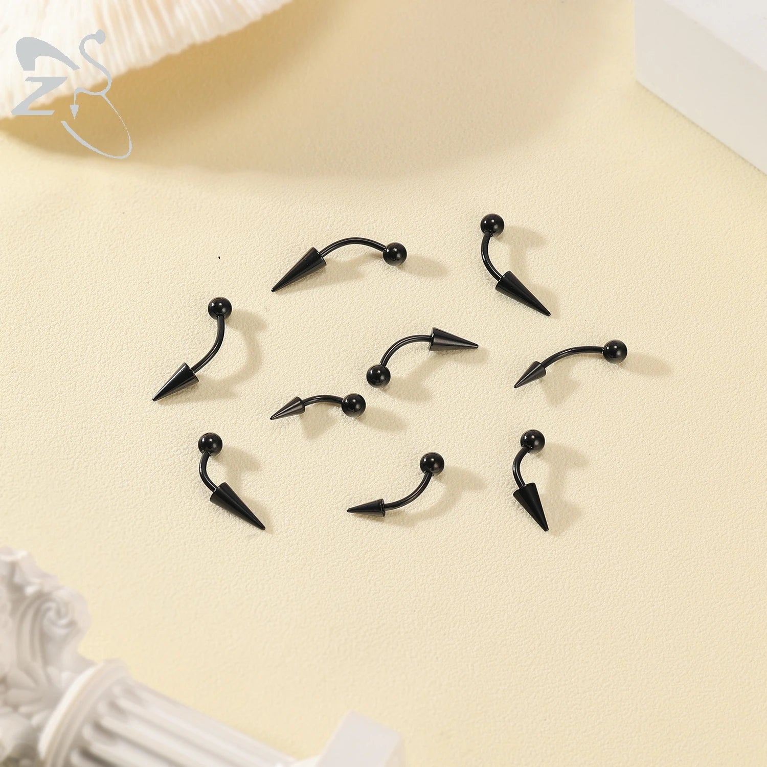 ZS 1PC 16G Long Spike Bridge Piercing Stainless Steel Eyebrow Ring Curved Barbell Cartilage Earring Punk Cone Labret Piercing