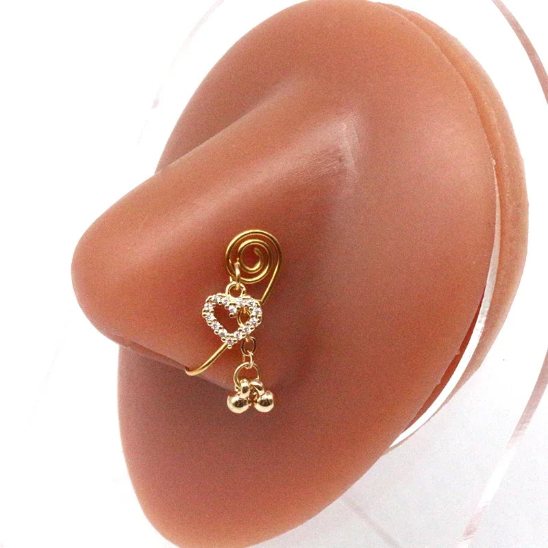 Nose Cuffs Fake Nose Ring Brass Thread Bead Dangle Copper Clip On Nose Ring Non Piercing Body Jewelry For Women