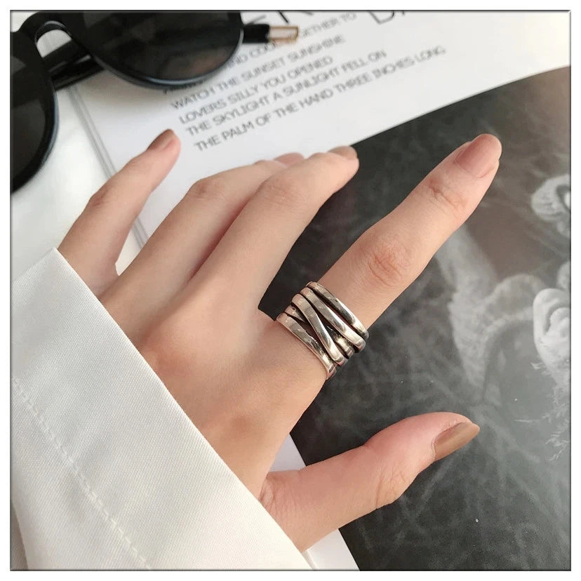 VENTFILLE 925 Sterling Silver Finger Rings New Fashion Creative Cross Hollow Chain Geometric Party Jewelry Gifts