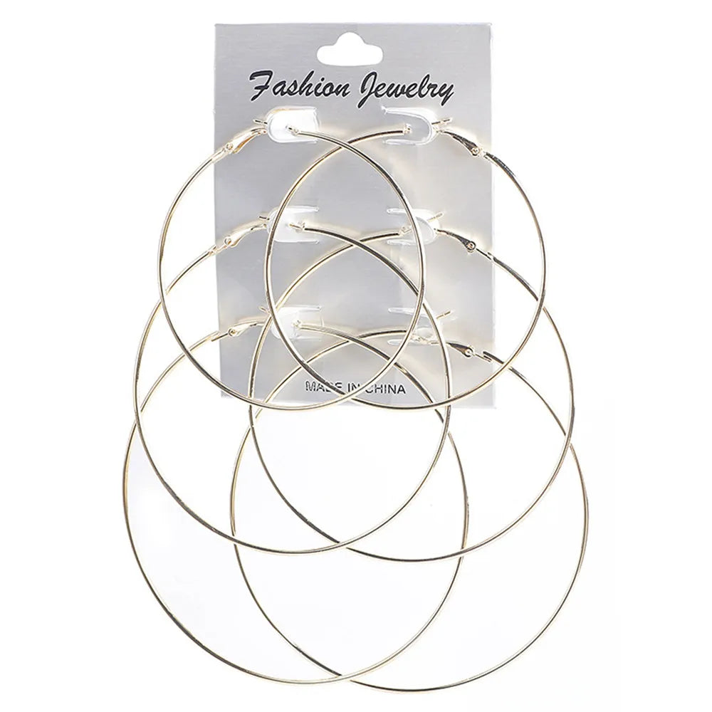 3pair/set Punk Hoop Earrings Set Big Circle Earrings Jewelry For Women Girls Steampunk Ear Clip Fashion Ear Ring Accessories New