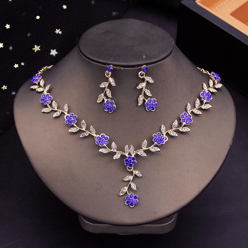 Rhinestone Bride Jewelry Sets for Women Luxury Flower Choker Necklace Earrings Wedding Dress Bridal Necklace Sets Fashion