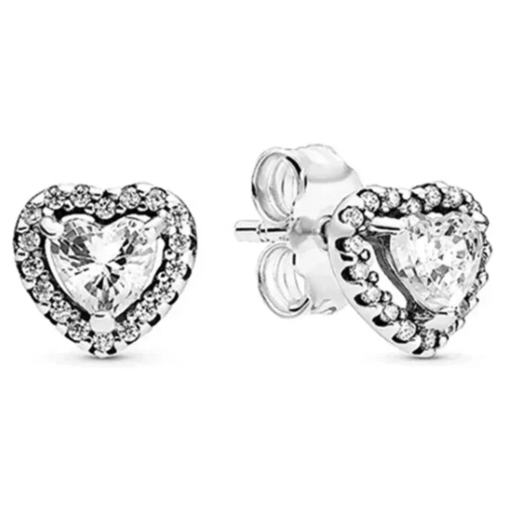 New Original 925 Sterling Silver Crown Bow Heart Set Ring Necklace Earring Crystal Women Valentine's Birthday Gift DIY Jewellery