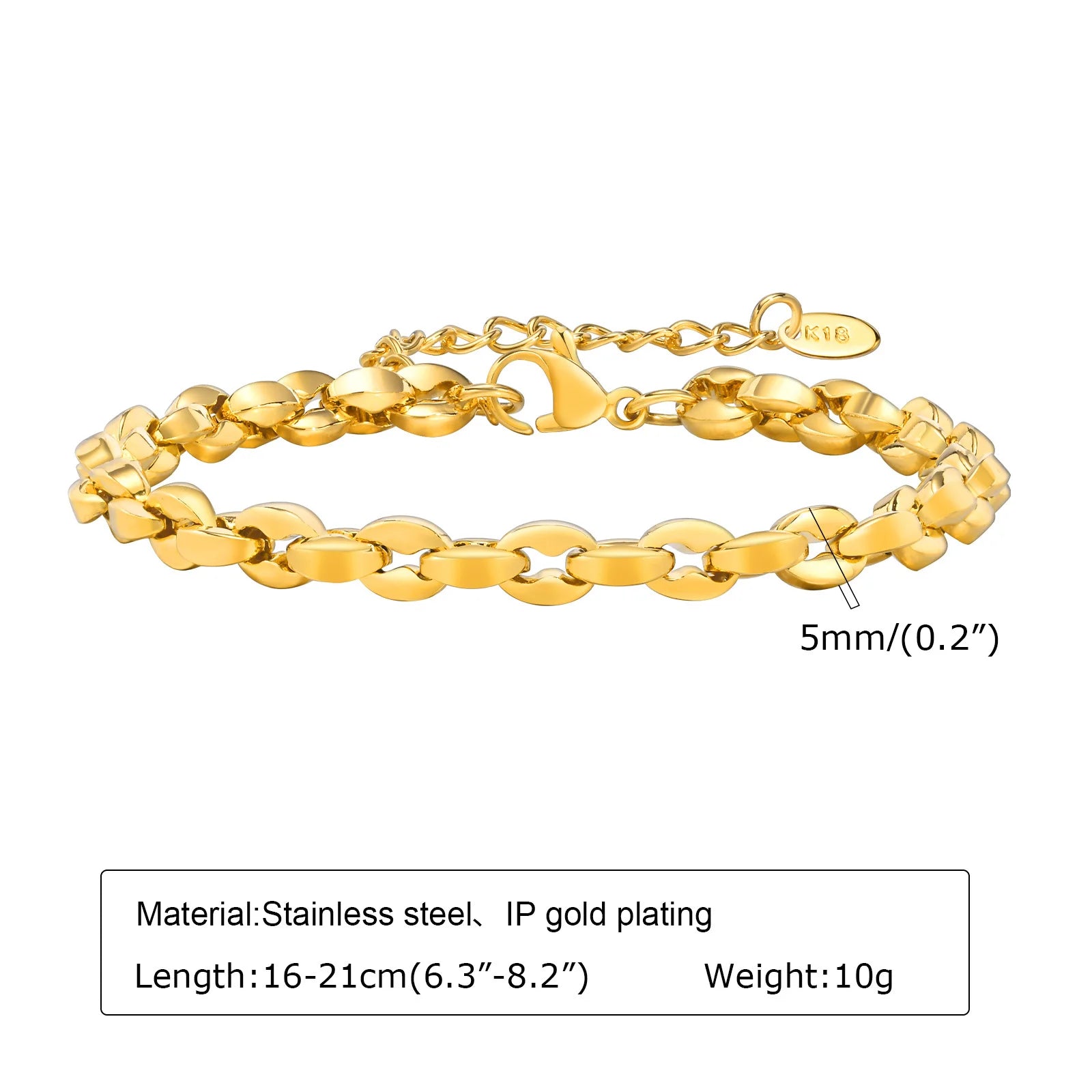Gold Color Link Bracelet, Layering Bracelets for Women ,Stainless Steel Chain Adjustable Waterproof Jewelry