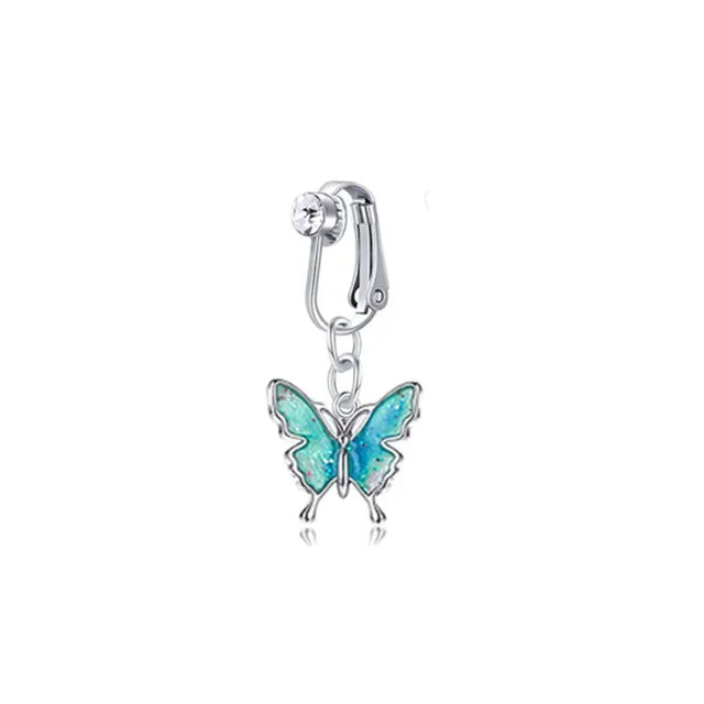 Fashion Butterfly Fake Belly Button Piercing Fake Belly Piercing Clip on Umbilical Navel Faux Belly Cartilage Earring Clip