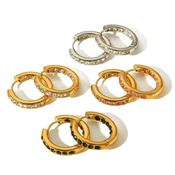 CARLIDANA Chic 18k Gold Plated Cubic Zirconia Stainless Steel Huggie Hoop Earrings High End Light Luxury Ins Popular Non Tarnish