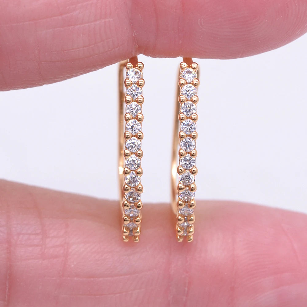 Trendy Gold Color Women Rose Red Zircon CZ Slim Huggie Hoop Earrings Jewelry