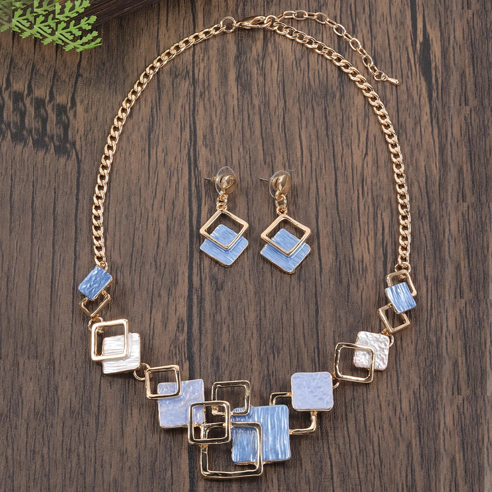 Fashion Simple Drip Oil Geometric Jewelry Sets for Women Accessories New Trendy Necklace and Earrings Set Daily Party Prom Gift