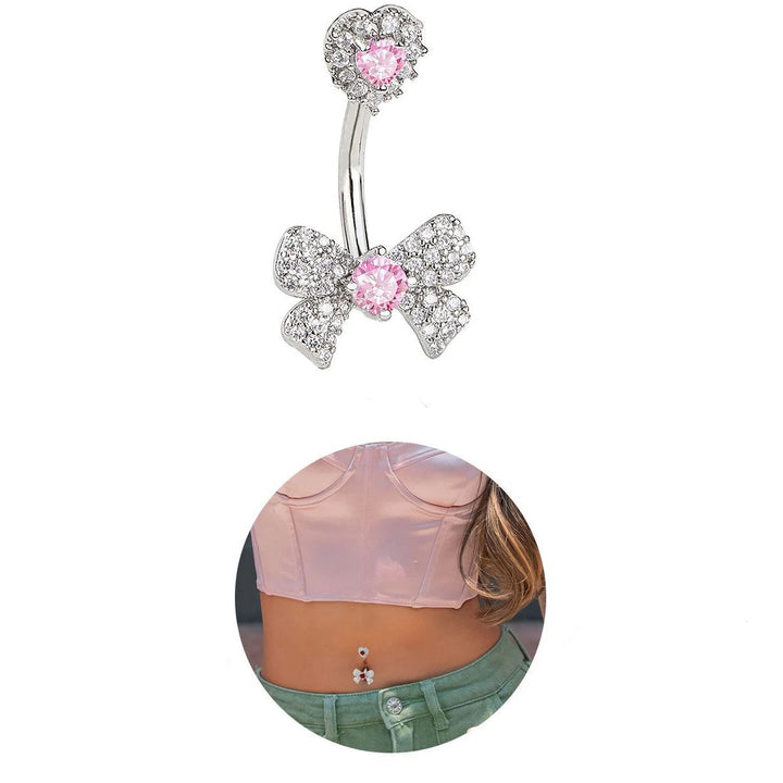 1Pc Simple Fashion Bow With Zirconium Navel Ring Lady'S Personal Puncture Jewelry Belly Button Nail Belly Jewelry