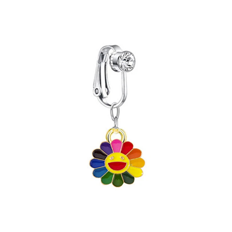 Faux Fake Belly Piercing Butterfly Leaves Dangling Long Fake Belly Button Pircing Clip On Umbilical Navel Cartilage Earring Clip