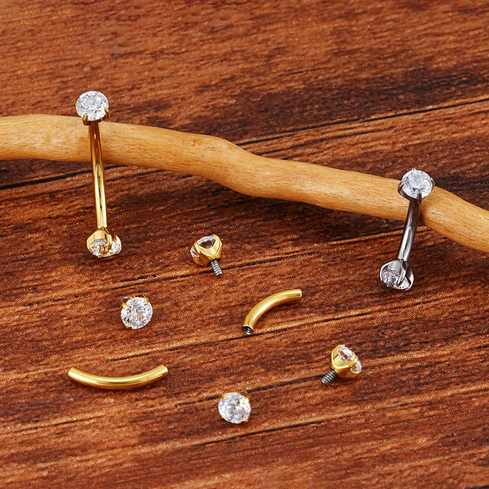 Right Grand ASTM F136 Titanium 16G CZ Cartilage Helix Daith Rook Earring Eyebrow Curved Barbell Labret Lip Piercing Body Jewelry