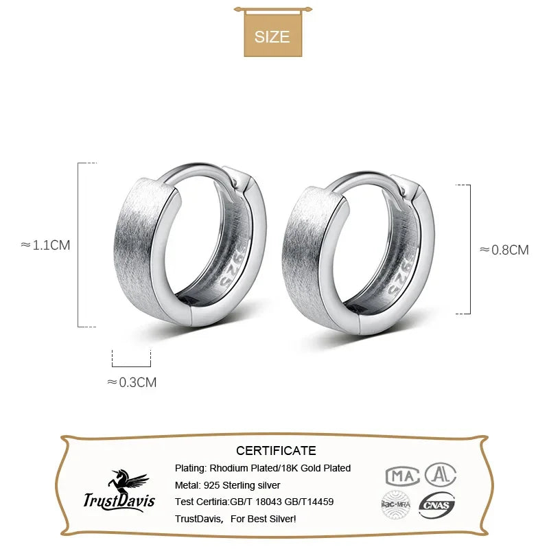 TrustDavis Men/Women Real 925 Sterling Silve Charm Hoop Earrings Fashion Fine Hoops  Party Jewelry DS3680