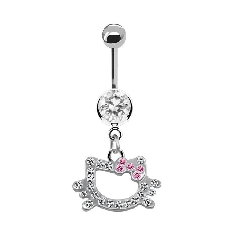 1Pc Belly Button Ring For Women Trendy Pink Butterfly Cute Cat Design Sexy Fashion Navel Rings Stainless Steel Piercing Jewelry