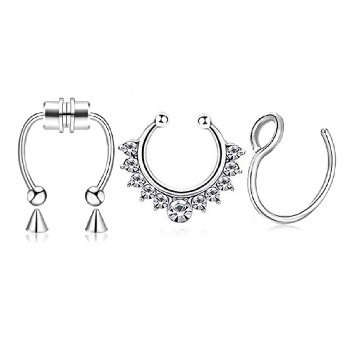 3Pcs Fake Nose Ring Magnetic Septum Ring Fake Nose Ring Hoop Stainless Steel Horseshoe Clip On Nose Ring No-Pierced Septum Ring