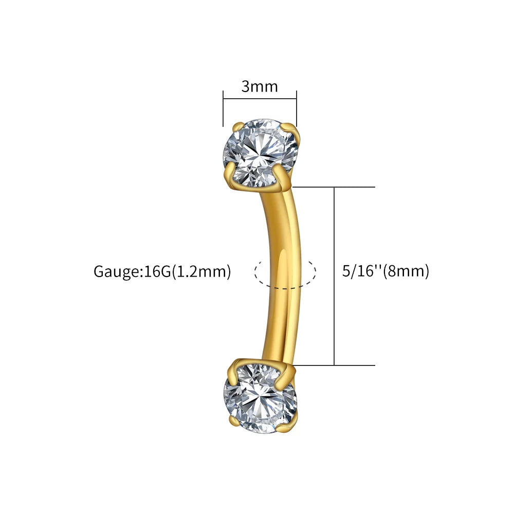 Right Grand ASTM F136 Titanium 16G CZ Cartilage Helix Daith Rook Earring Eyebrow Curved Barbell Labret Lip Piercing Body Jewelry