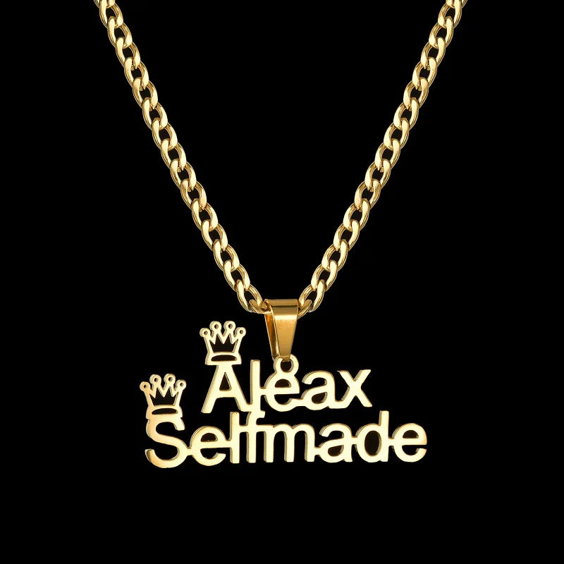 Custom Name Necklace Custom Jewelry Stainless Steel Personalized Crown Pendant For Women подвеска Men Collars Thick Chain Gifts
