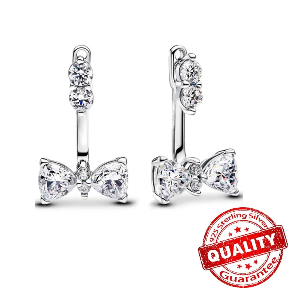 New Original 925 Sterling Silver Crown Bow Heart Set Ring Necklace Earring Crystal Women Valentine's Birthday Gift DIY Jewellery