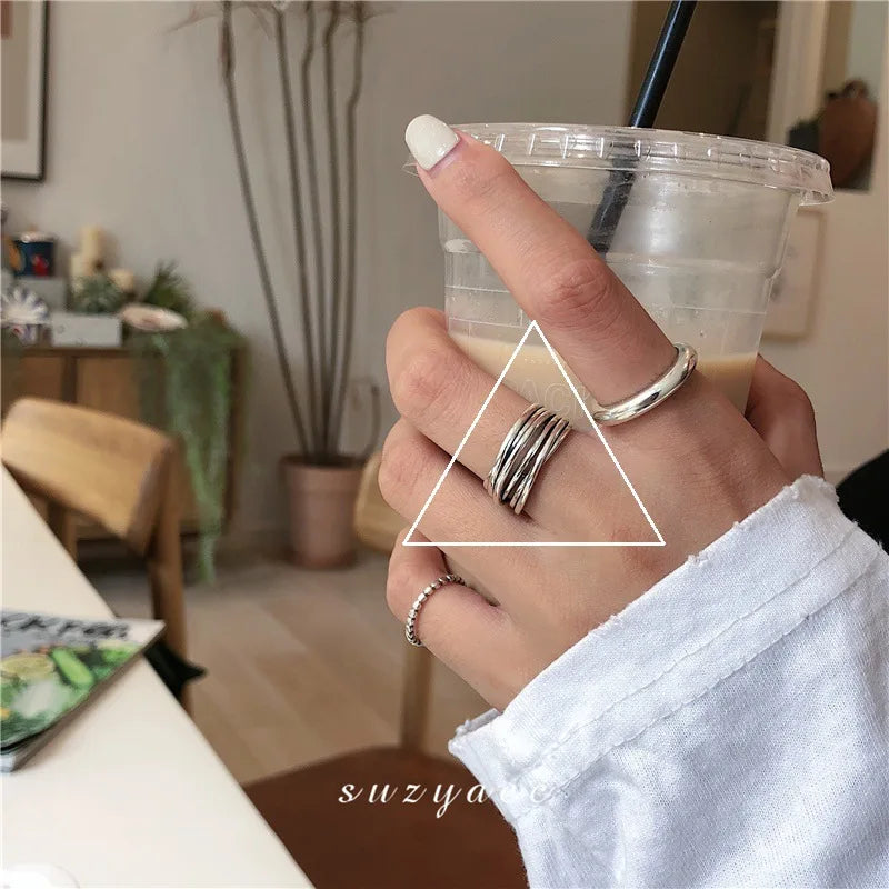 VENTFILLE 925 Sterling Silver Finger Rings New Fashion Creative Cross Hollow Chain Geometric Party Jewelry Gifts