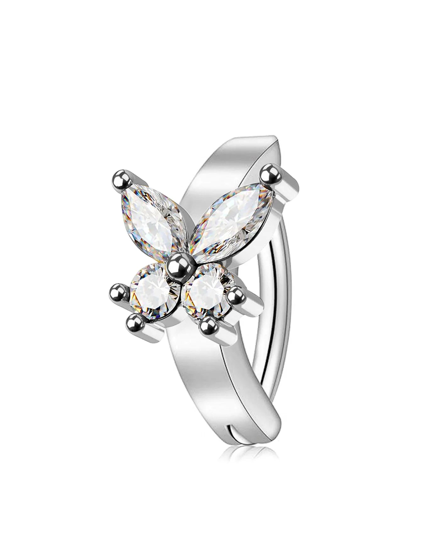 Stainless Steel CZ Butterfly Belly Button Ring Piercing Heart Navel Barbell Jewelry Plated 18K Gold Reverse Curved Belly Rings