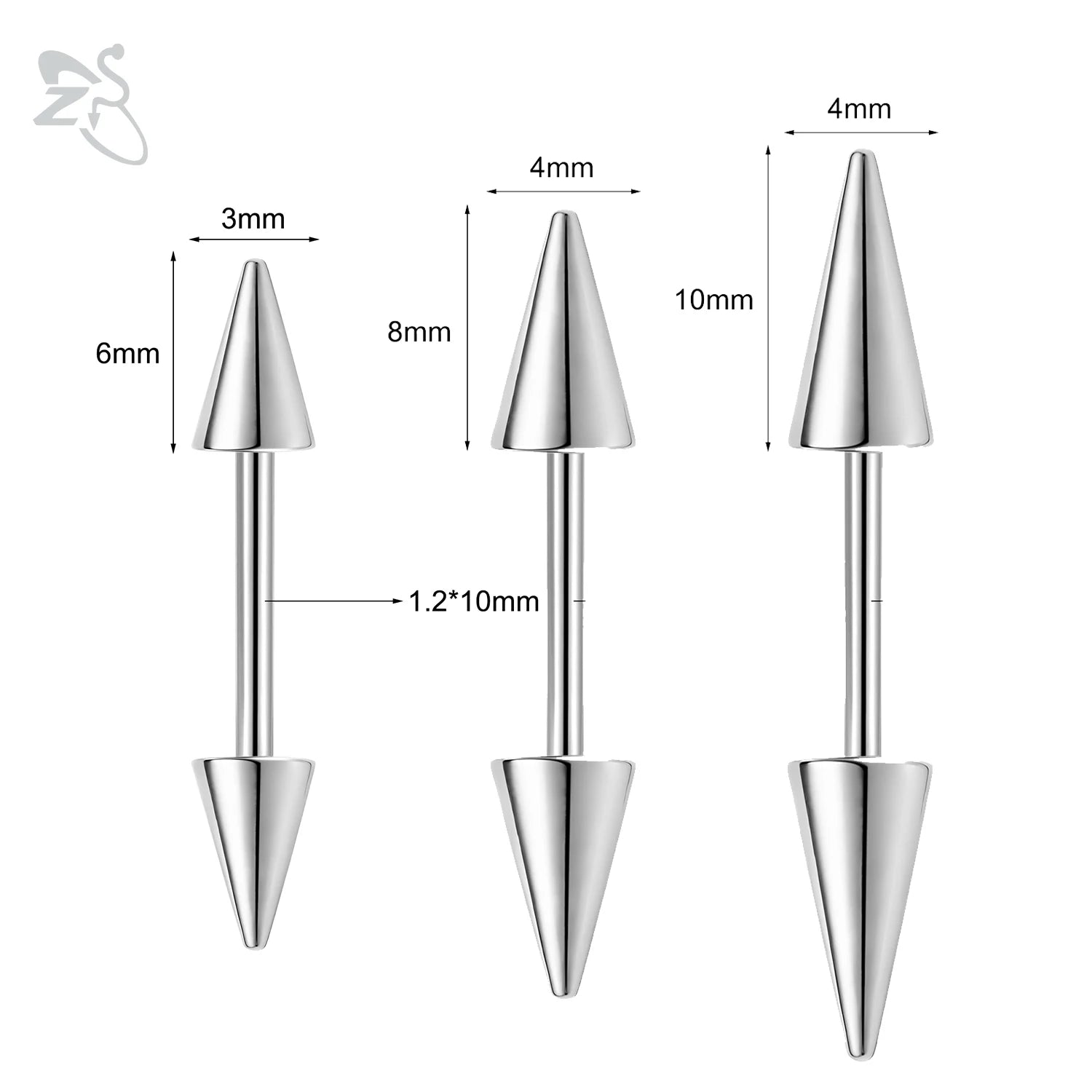 ZS 1PC 16G Long Spike Bridge Piercing Stainless Steel Eyebrow Ring Curved Barbell Cartilage Earring Punk Cone Labret Piercing