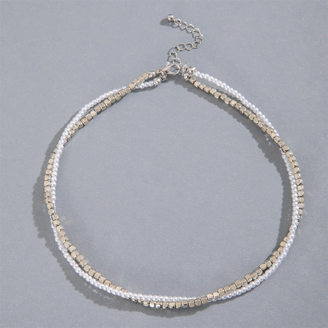 Tocona Vintage Silver Round Bead Choker Necklace for Women Fashion Two-layer Geometric Alloy Clavicle Chain Party Jewelry 26081