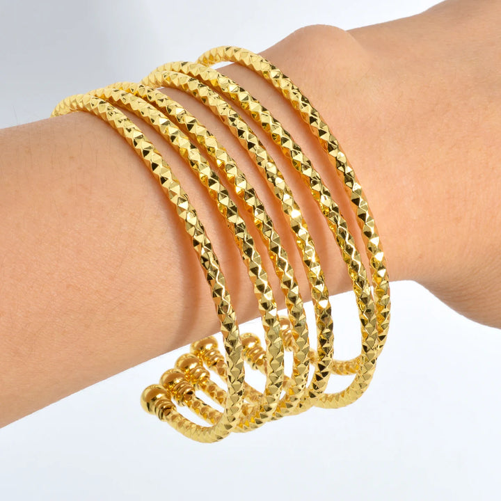 6Pcs/Set Dubai Bangles Set For Women Indian Africa Lady Jewelry Ethiopian Gold Color Cuff Bangles Wedding Bride Jewelry Gift