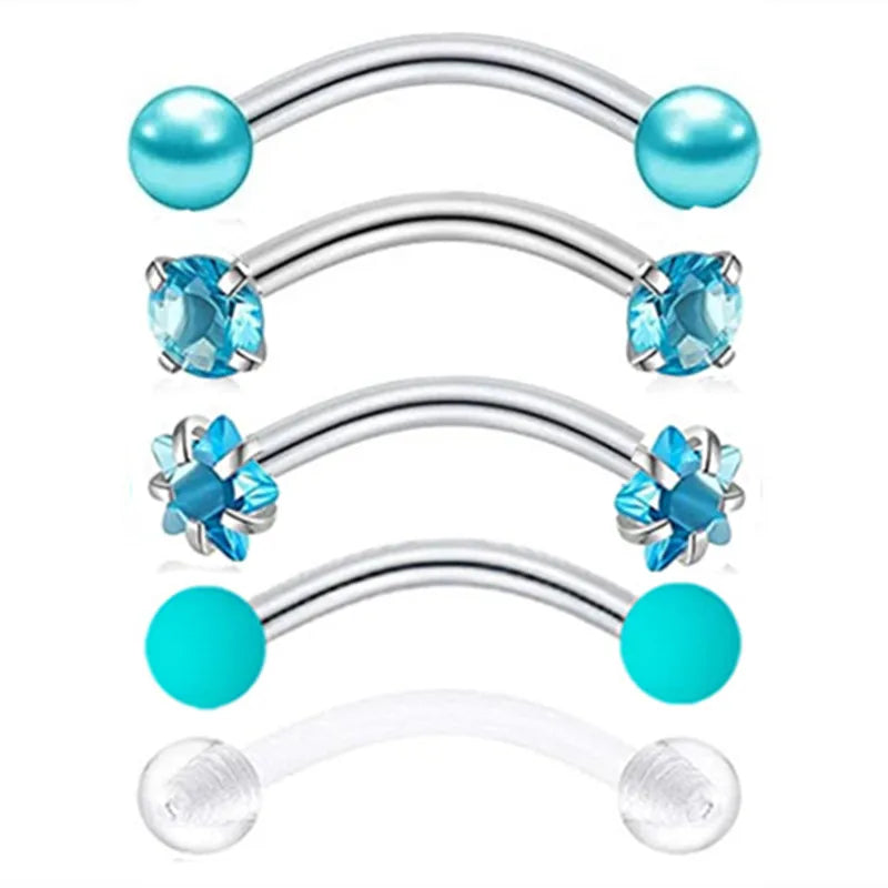 5PCS Crystal Eyebrow Piercing Set Curved Barbell Piercings Rook Earring Bulk Helix Stud Tragus Earrings Cartilage Jewelry Labret
