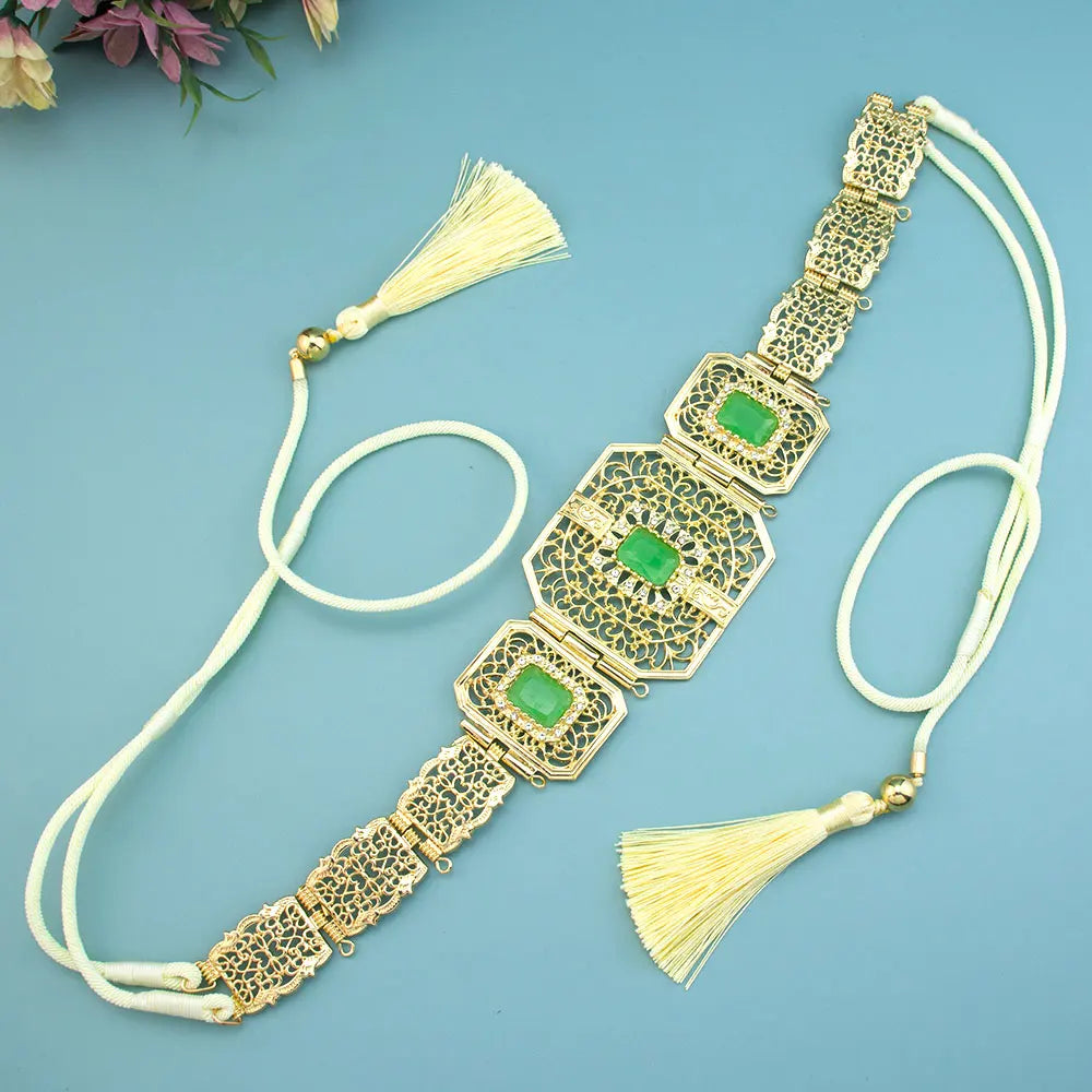 Sunspicems Gold Color Morocco Caftan Belt Hand Rope Chain Tassels Arabic Women Wedding Jewelry Bridal Dress Charm Waist Bijoux