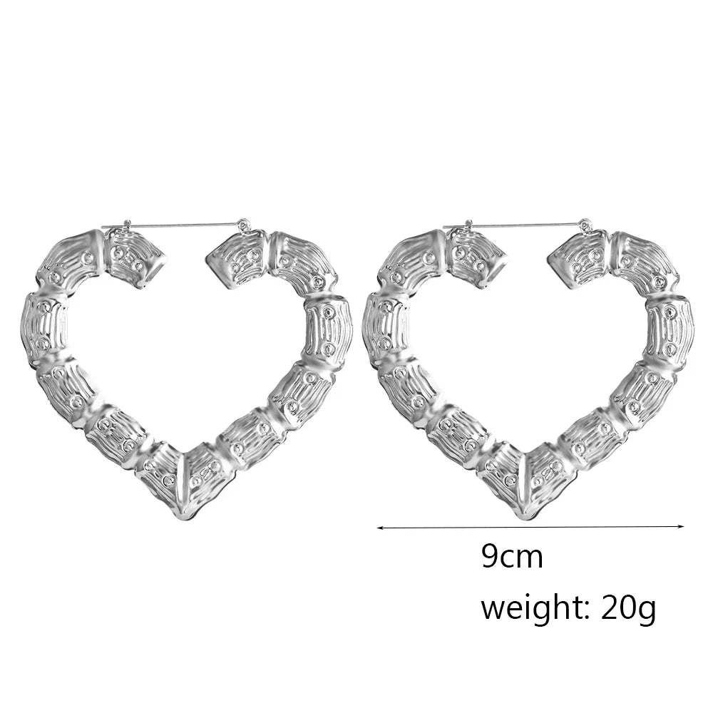 VIVILADY Big Large Bamboo Heart Hoop Earrings Women Gold Silver Color Basketball Wives Statement Brincos Boho Jewelry Party Gift