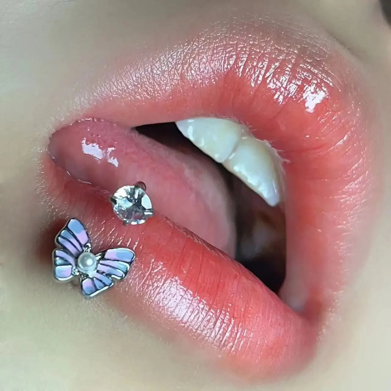 1pc Crystal Butterfly Labret Piercing Lip Ring C Shape Stainless Steel Ins Sweet Cool Y2K Girl Piercing Cartilage Body Jewelry