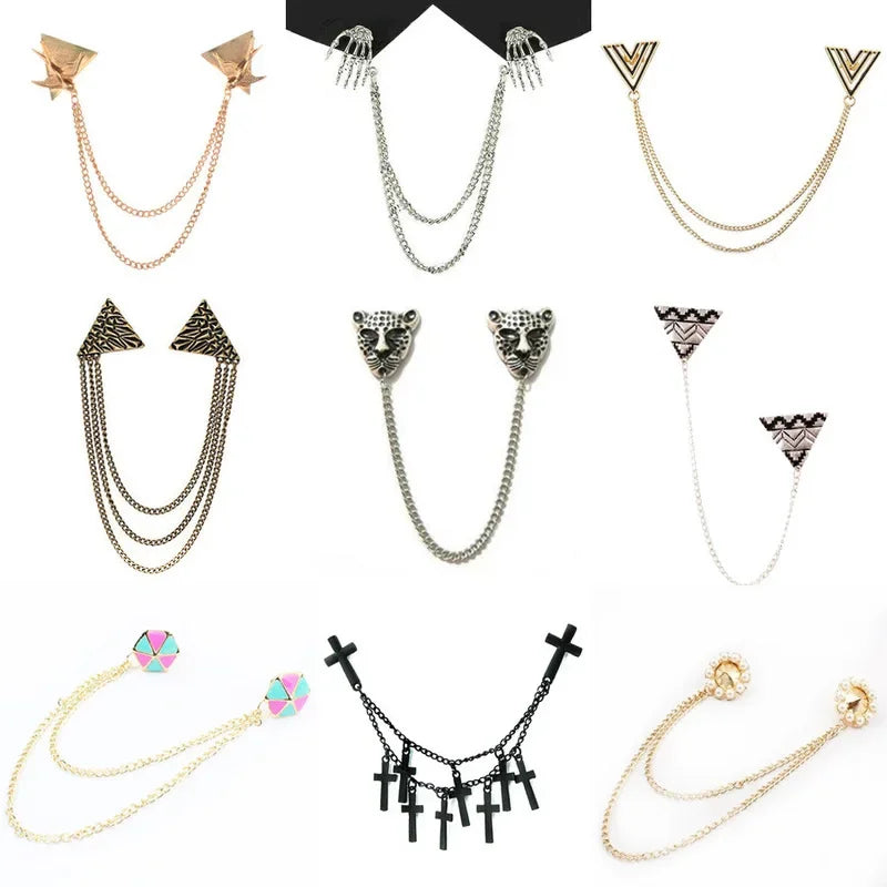 Retro Jewelry Pearl Flower Brooch Ladies Fashion Chain Tassel Personality Shirt Collar Pin Simple Clothing Women Men Accessories