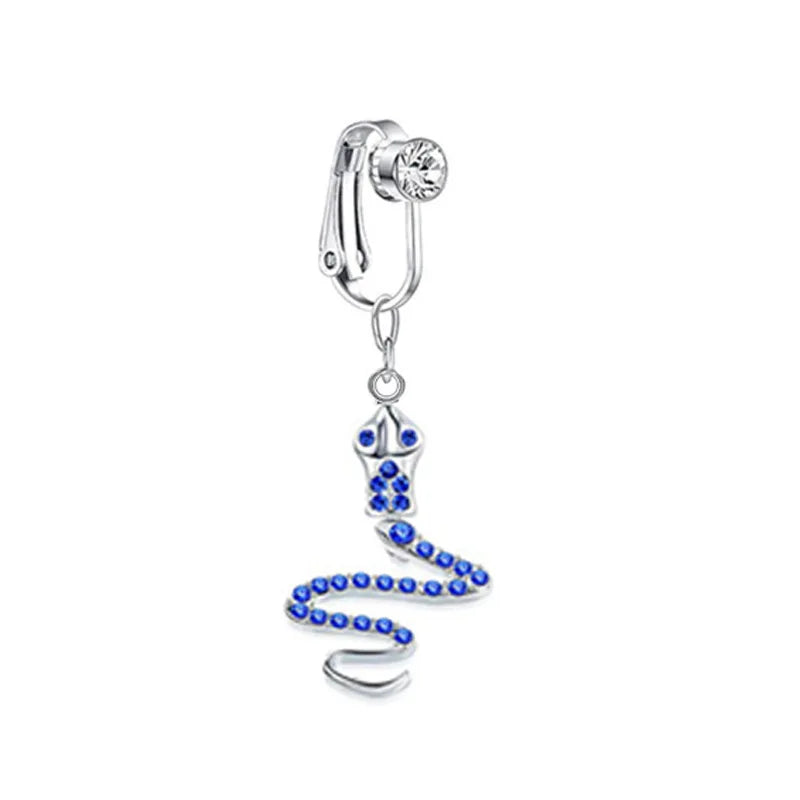 Faux Fake Belly Piercing Butterfly Leaves Dangling Long Fake Belly Button Pircing Clip On Umbilical Navel Cartilage Earring Clip