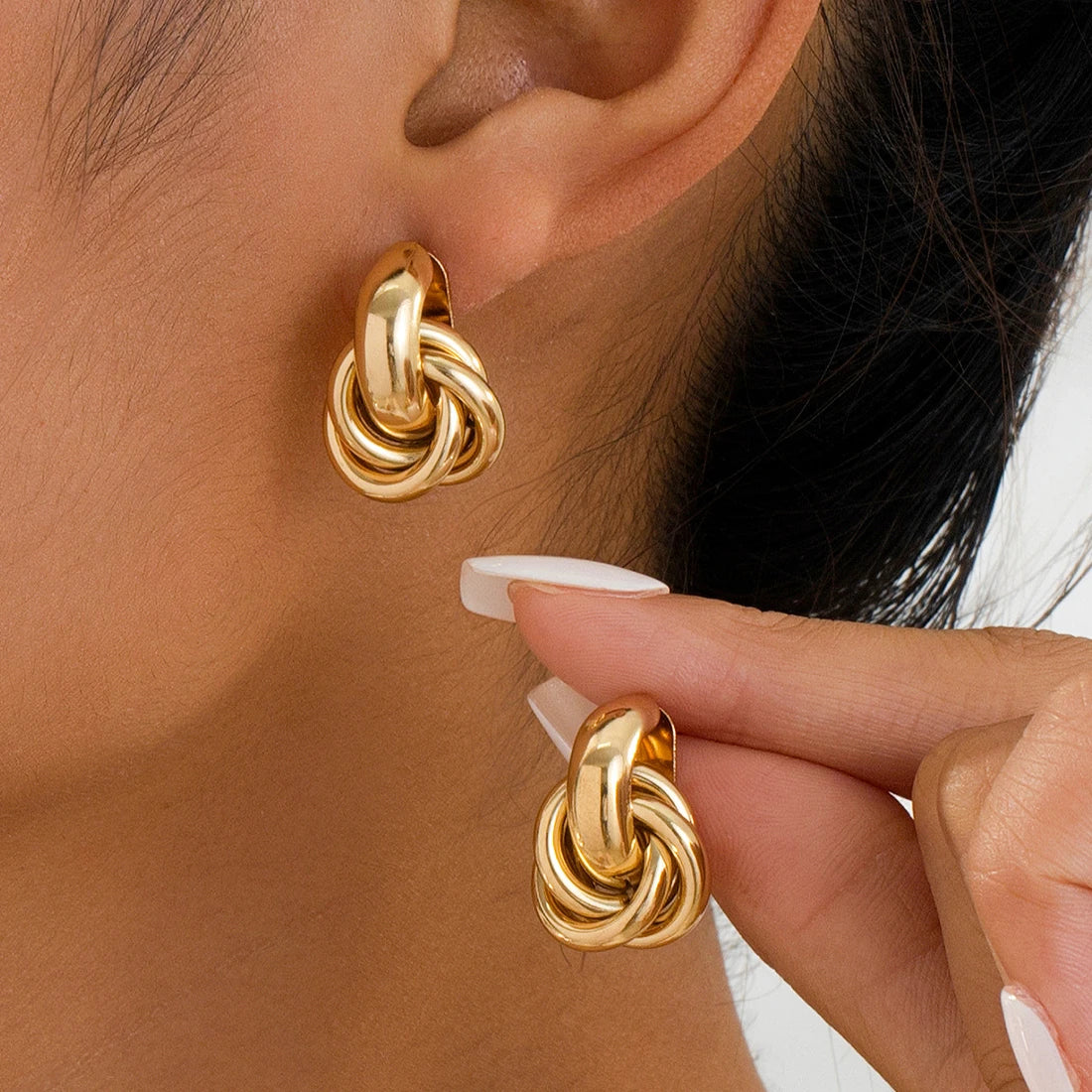 Stainless Steel Chunky Hoop Earrings for Women Girls Gold Color Double Ring Thick Geometric Drop Earrings Statement Jewelry Gift
