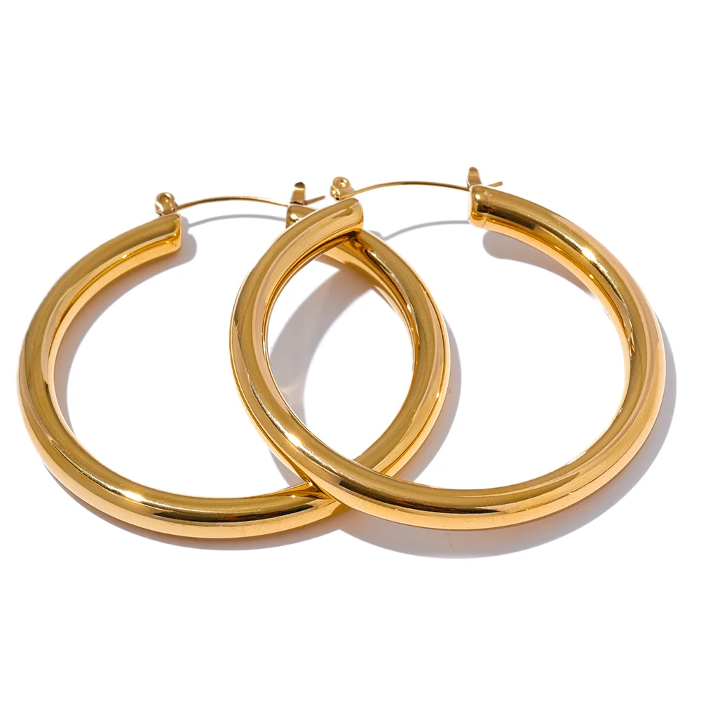 Yhpup Minimalistic Big Sleek Metal Round Hollow Hoop Earrings Anti Allergic 316L Stainless Steel Trendy Simple Ear Jewelry