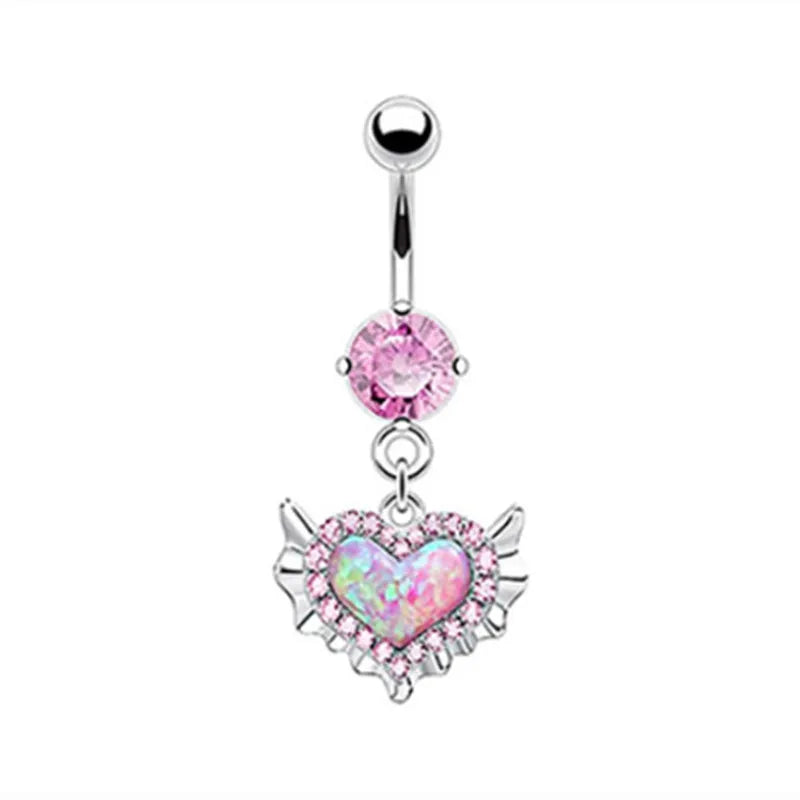 1PCS Pink Crown Belly Button Rings Jewelry Stainless Steel Heart Navel Piercing Barbell Crystal Cute Belly Rings For Women Girls