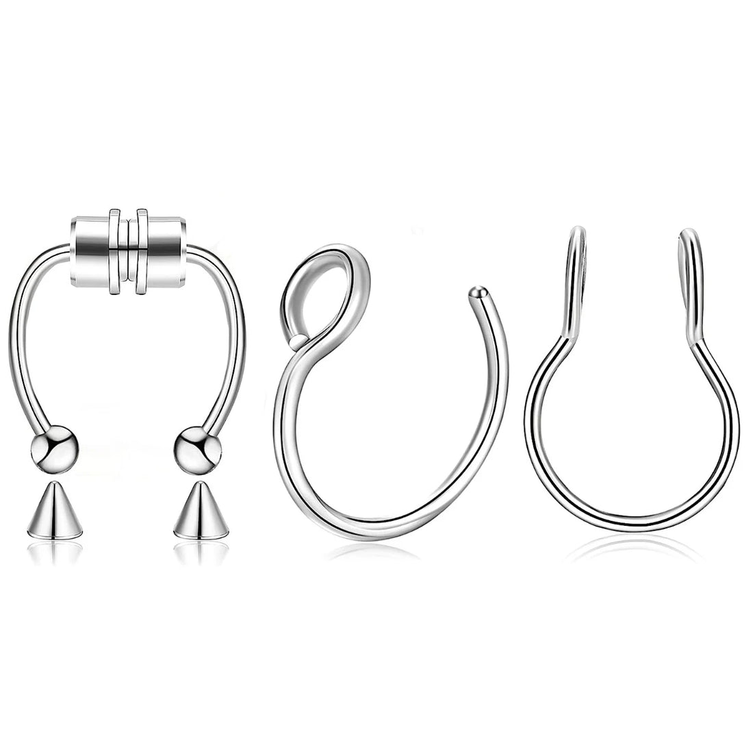 3Pcs Fake Nose Ring Magnetic Septum Ring Fake Nose Ring Hoop Stainless Steel Horseshoe Clip On Nose Ring No-Pierced Septum Ring
