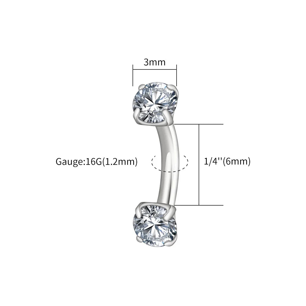Right Grand ASTM F136 Titanium 16G CZ Cartilage Helix Daith Rook Earring Eyebrow Curved Barbell Labret Lip Piercing Body Jewelry