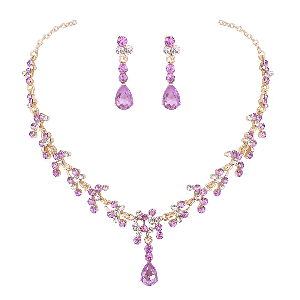 KMVEXO Crystal Bridal Wedding Jewelry Sets Women Gold Color Rhinestone Necklace Long Earrings Set Dress Accessories Bridesmaid