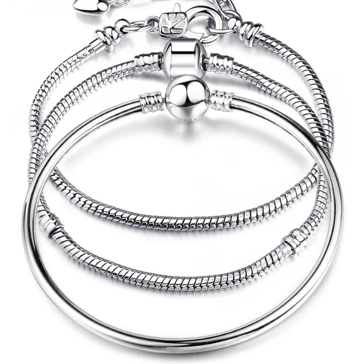 New 925 Sterling Silver 17-21cm Heart-Shaped Star, Moon Luxury Pendant Bracelet For DIY Bead Charms Women Jewelry Fashion Gifts