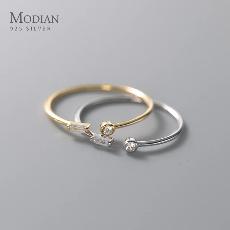 Modian Real 925 Sterling Silver Simple Thin Clear CZ Finger Rings Adjustable 14K Gold Ring For Women Wedding Jewelry Gifts