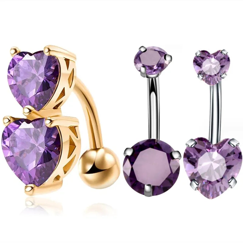 3PCS Heart Crystal Belly Button Piercing Jewelry Set Red Cz Navel Piercing Bulk Flower Belly Rings Pack Piercing Ombligo Lote