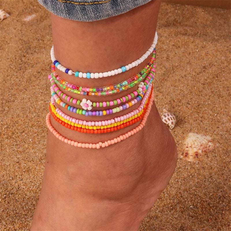 Bohemian Handmade Colorful Beads Anklets Summer Beach On Leg Foot Chain Bracelet Anklet Women Girls Holiday Jewelry Gifts