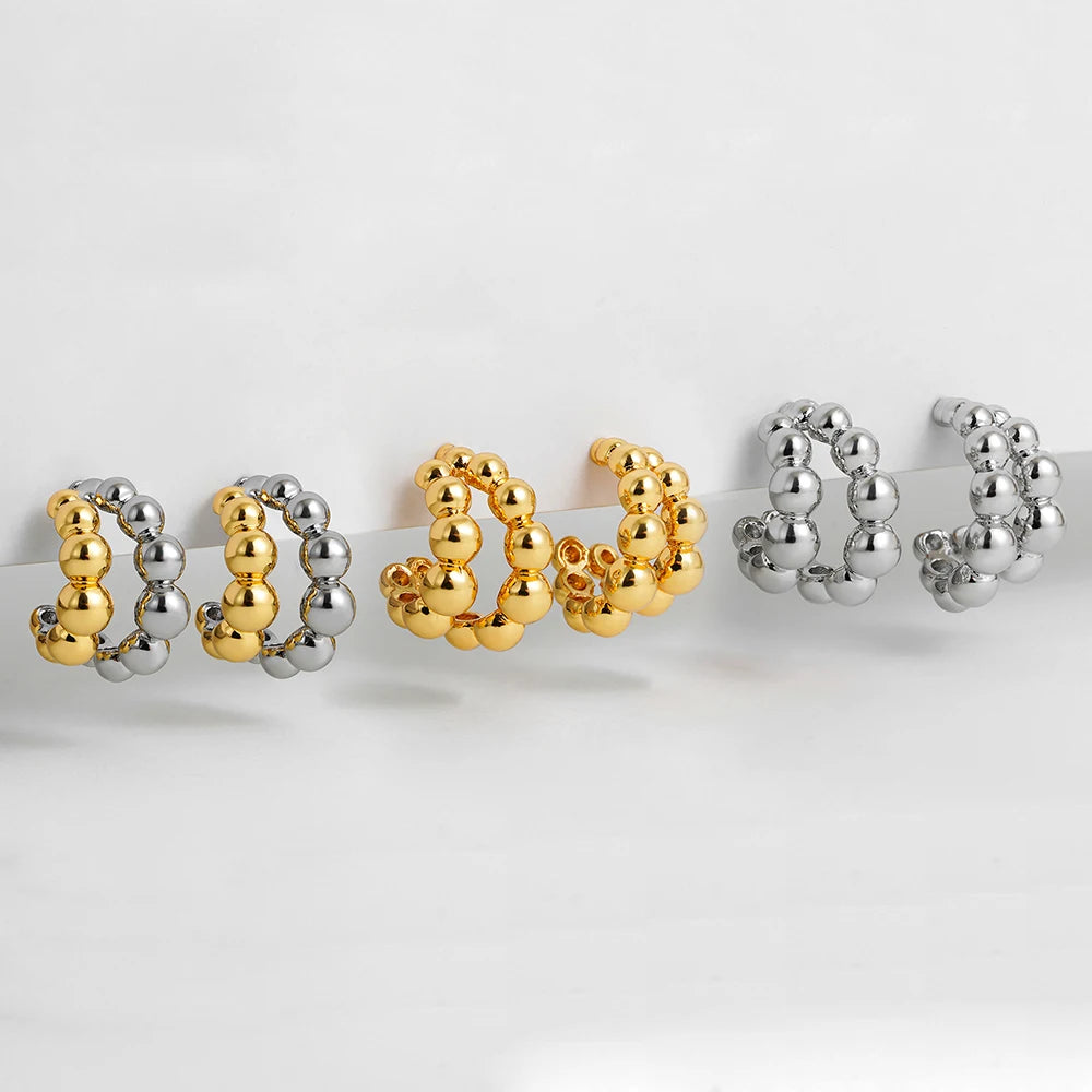 3 Pair/set Dainty Gold Color Geometric Circle Small Hoop Earrings for Women Statement Beads Twist Huggie Earring Fashion Jewelry