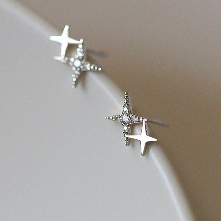 New Fashion Silver Color Stud Earrings Women Gift Banquet Asymmetry Cross Star Earring Girls Jewelry Vintage Accessories Gifts
