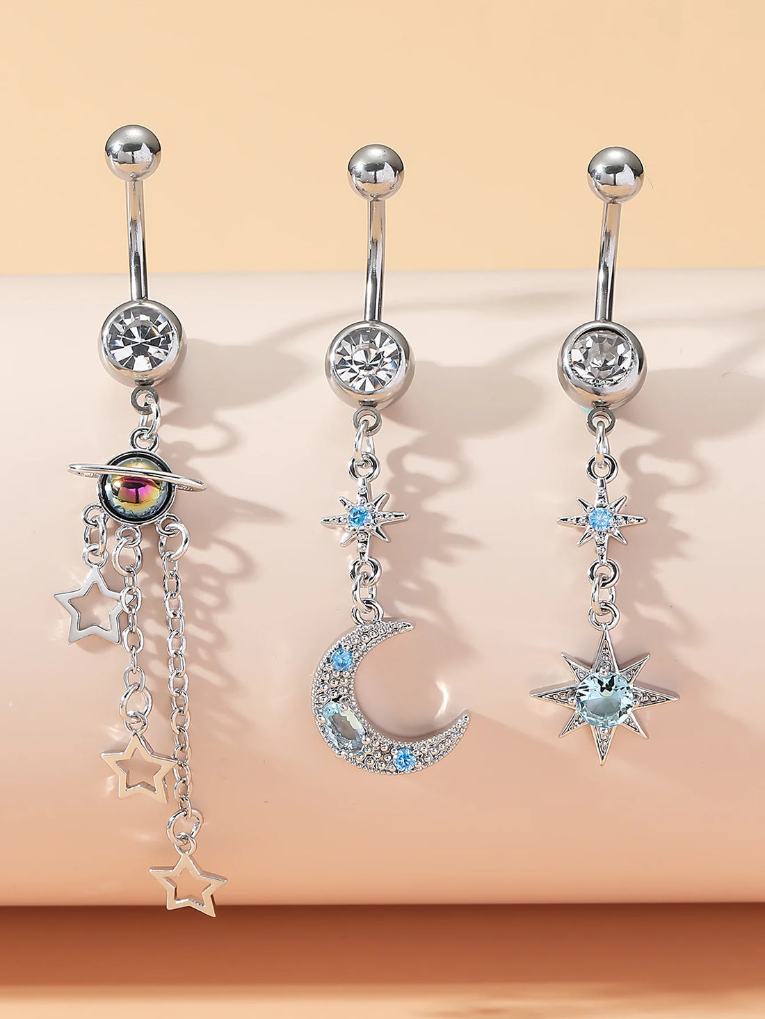 3-5pcs/Lot Belly Button Ring Sets Heart Butterfly Flower Dangled Belly Piercing Nombril 14G Curved Navel Rings Jewelry for Women