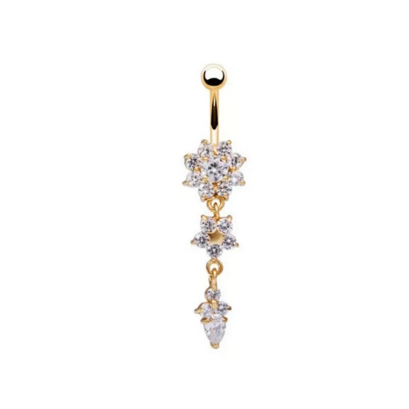 1Pc Stainless Steel Crystal Zircon Belly Button Rings, Piercing Women Navel Fashion Body Jewelries