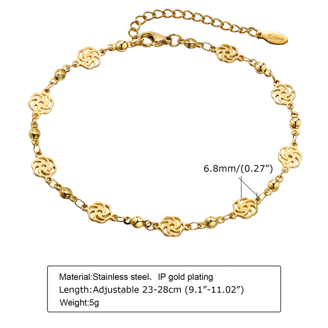 Women's Waterproof Stainless Steel Dainty Bead Charm Chain Anklet Jewelry, Gold Color Minimalist Anklets For Daily Beach Holiday