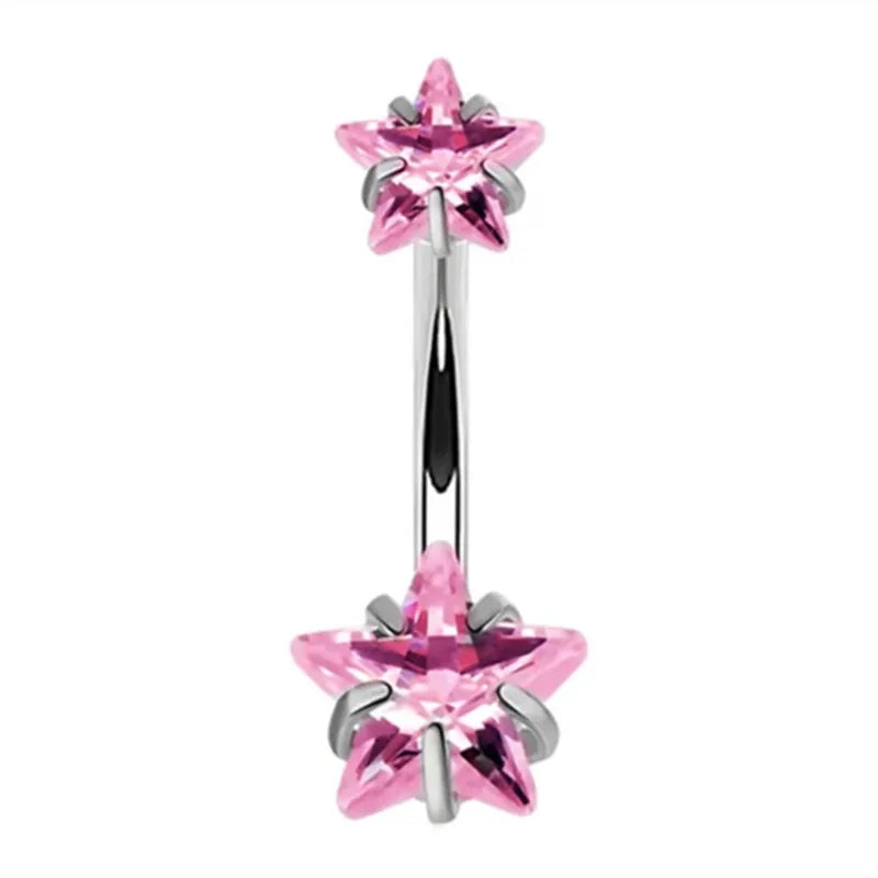 1PCS Pink Crown Belly Button Rings Jewelry Stainless Steel Heart Navel Piercing Barbell Crystal Cute Belly Rings For Women Girls